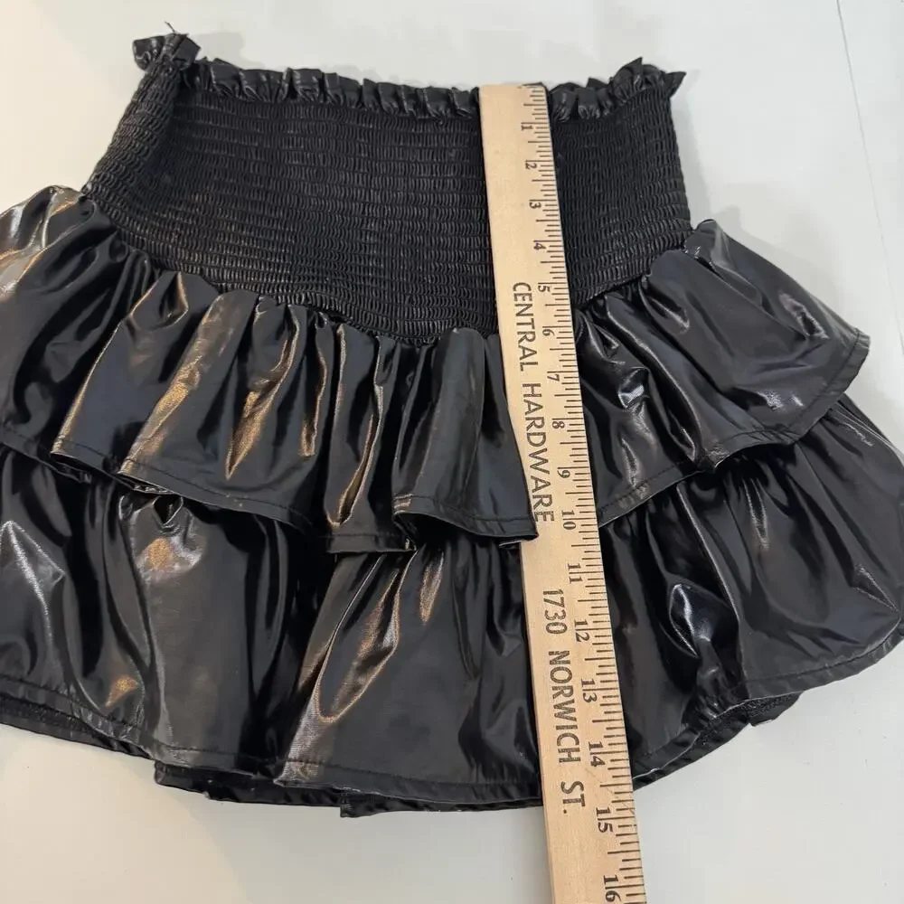 Queen of Sparkles Faux Patent Leather Skort Skirt Sz S Black Tiered Skirt Mini